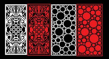 Decorative wall panels set Jali design CNC pattern, laser cutting pattern, router CNCcutting. vector