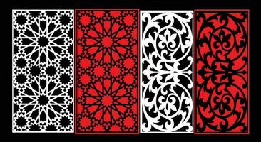 Decorative wall panels set Jali design CNC pattern, laser cutting pattern, router CNCcutting. vector