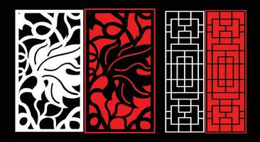 Decorative wall panels set Jali design CNC pattern, laser cutting pattern, router CNCcutting. vector