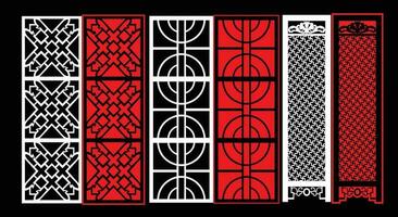 Decorative wall panels set Jali design CNC pattern, laser cutting pattern, router CNCcutting. vector