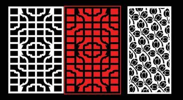Decorative wall panels set Jali design CNC pattern, laser cutting pattern, router CNCcutting. vector
