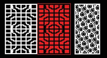 Decorative wall panels set Jali design CNC pattern, laser cutting pattern, router CNCcutting. vector