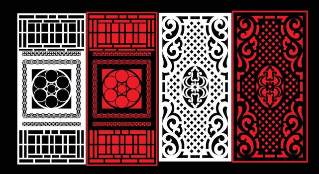 Decorative wall panels set Jali design CNC pattern, laser cutting pattern, router CNCcutting. vector