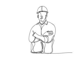 continuous line art , Civil engineer, Architects and worker, vector illustration