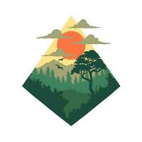 Natural scenery in geometric shaped design, vector illustration