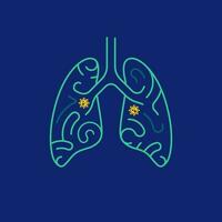 concept of medical healthcare treatment, graphic of lungs combined with maze pattern and virus inside vector