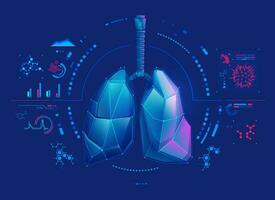 concept of medical technology for virus and disease, graphic of low poly lungs with futuristic medical element vector