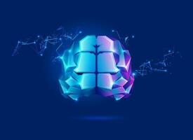 concept of brain power or neurology, graphic of vivid low poly brain presenting in front view with futuristic element vector