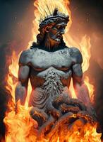 Greek broken statue chained with fire concept photo