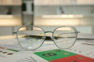 Eyeglass in optical shop, glasses progressive lens photo