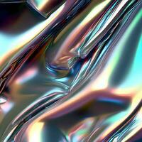 Metallic 3D image of abstract 3D futuristic cyberpunk 4k hyper realism detailed isolated colorful metallic reflective holographic flow silk iridescence photo