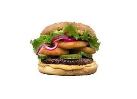 Burger with white background and front view closeup photo