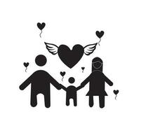 family day vector logo design illustration. father, mother and child in silhouette style. heart with wings. suitable for logos, icons, greeting cards, advertisements, t-shirt designs, families.