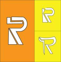 R letter 3d logo vector illustration set. the initials R. in black and white. yellow and orange background. suitable for logos, initials, t-shirt designs, icons, posters.