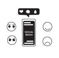 social medios de comunicación diseño vector ilustración aislado. teléfono inteligente con social medios de comunicación notificaciones y emoticonos adecuado para logotipos, iconos, sitios web, conceptos, carteles, anuncios, pegatinas