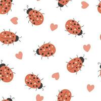 Ladybugs and hearts. Simple pattern. Seamless pattern, vector illustration