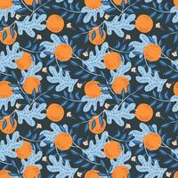 Oranges in leaves. Floral pattern. Seamless pattern, vector illustration