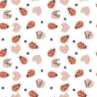 Ladybugs and hearts. Simple pattern. Seamless pattern, vector illustration