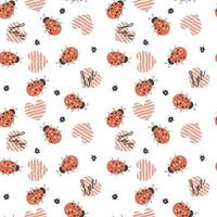 Ladybugs and hearts. Simple pattern. Seamless pattern, vector illustration