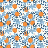 Oranges in leaves. Floral pattern. Seamless pattern, vector illustration