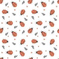 Ladybugs and flowers. Simple pattern. Seamless pattern, vector illustration