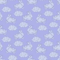 Clouds in the sky, bunny. Seamless pattern, vector illustration
