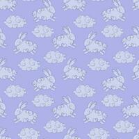 Clouds in the sky, bunny. Seamless pattern, vector illustration