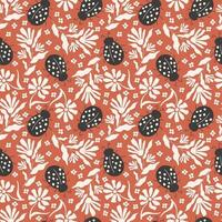 Ladybugs and flowers. Seamless pattern, vector illustration