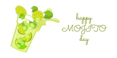 Mojito day. Refreshing delicious  drink. Lime mint. vector