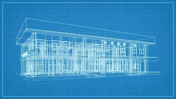 3D perspective render of wireframe architectural construction. 3D building wireframe. Vector. vector