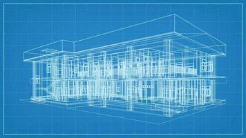 3D perspective render of wireframe architectural construction. 3D building wireframe. Vector. vector