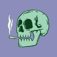 Green skull smoking art Illustration hand drawn style premium vector for tattoo, sticker, logo etc