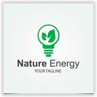 Green leaf and bulb, renewable energy, ecology, nature, lamp, idea logo premium elegant template vector eps 10