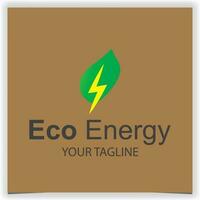 Eco leaf and power, renewable energy lightning bolt logo premium elegant template vector eps 10
