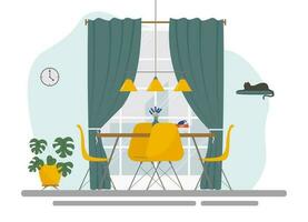 Dining room interior in a cozy house. Concept vector illustration in flat style.