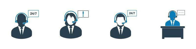 Customer Support Agent Icon Set. Editable Flat Vector Illustration.