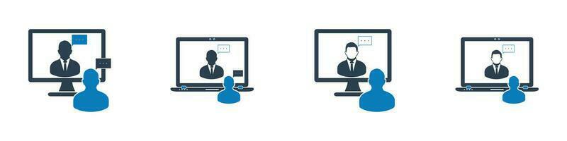 Video Conference Icon Set. Editable Flat Vector Illustration.