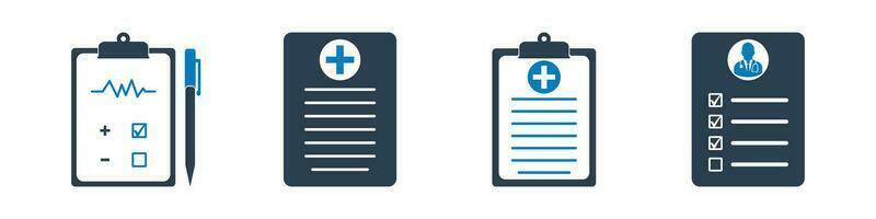 Medical Report Icon Set. Collection of Clipboard, Test, Checkup, Prescription, and More Icons. Editable Flat Vector Illustration.