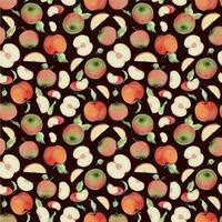 Hand drawn watercolor apple fruits, ripe, full and slices red and green with leaves. Seamless pattern. Isolated object on color background. Design for wall art, wedding, print, fabric, cover, card. vector