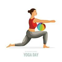 International yoga day with woman doing yoga pose background vector