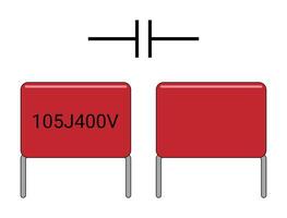 Polyester Film Capacitor and Symbol. Mylar Capacitor. Electronics Component. vector