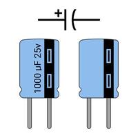 Electrolytic Capacitor and Symbol. Electronic Component. vector