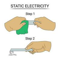 Pieces of Paper Picked up by Electrically Charged Ruler. Static Electricity Experiment. vector