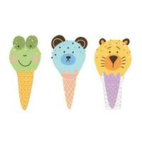 Animals ice cream illustration set. vector