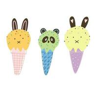 Animals ice cream illustration set. vector