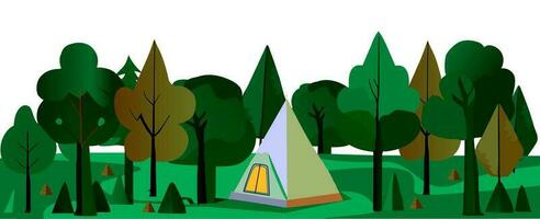 vector  camping  in the forest, on isolated white background