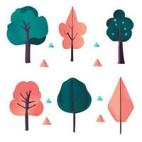 vector trees ,vintage,retro style colors on isolated white background