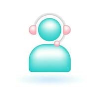 3D Call Center Customer Service Operator Icon. Customer Service Concept. Glossy Glass Plastic Pastel Color. Cute Realistic Cartoon Minimal Style. 3D Render Vector Icon UX UI Isolated Illustration.