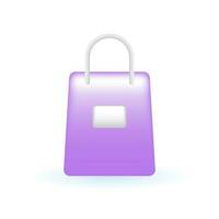 3D Shopping Bag with Handle Package Icon. Marketing Online Shopping Concept. Glossy Glass Plastic Pastel Color. Cute Realistic Cartoon Minimal Style. 3D Render Vector Icon UX UI Isolated Illustration.