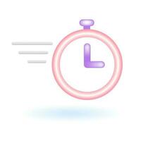 3D Stopwatch Timer Clock Flash Sale Icon. Online Shopping Promotion Concept. Glossy Glass Plastic Pastel Color. Cute Realistic Cartoon Minimal Style. 3D Render Vector Icon UX UI Isolated Illustration.